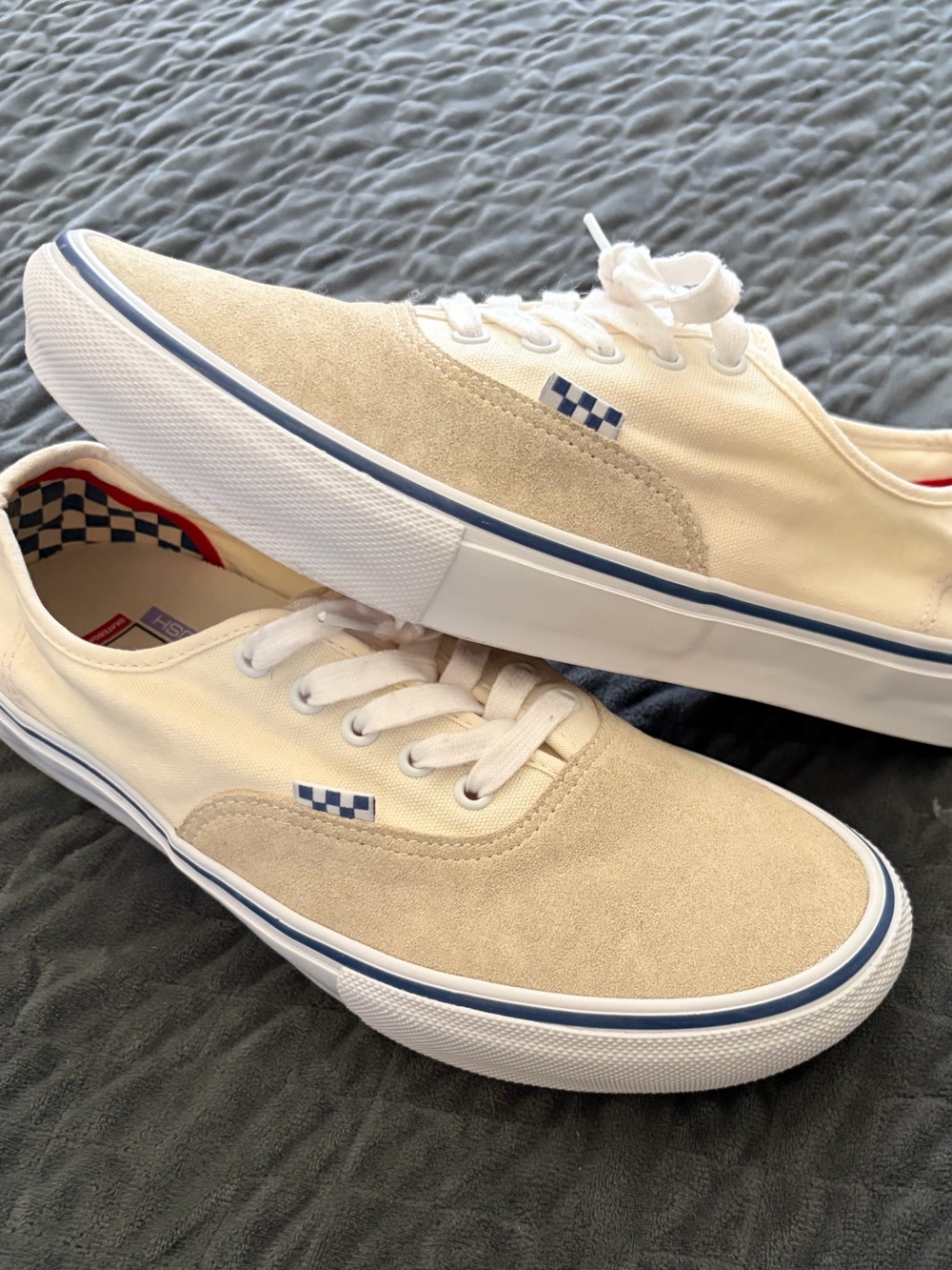 Vans Beige and Blue Low-Top Canvas Sneakers